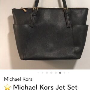 Michael Kors Black Leather Tote with Gold Hardware